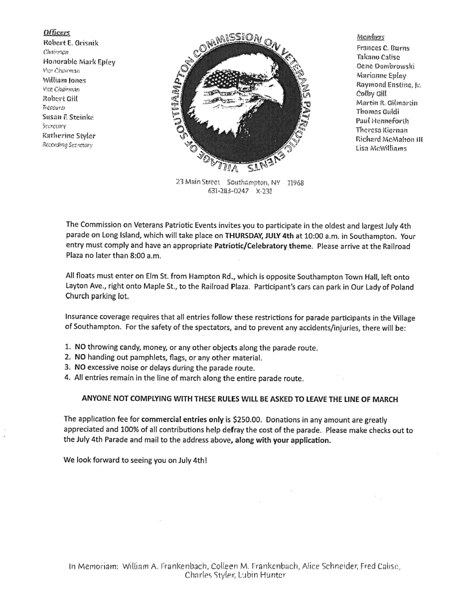 Fourth of July Parade Letter