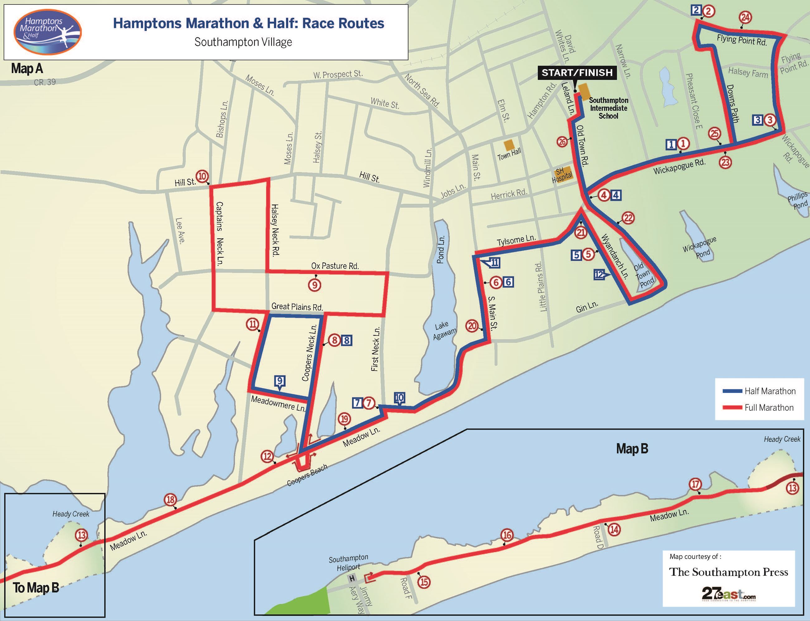 Image of Hamptons Marathon 2018 course map