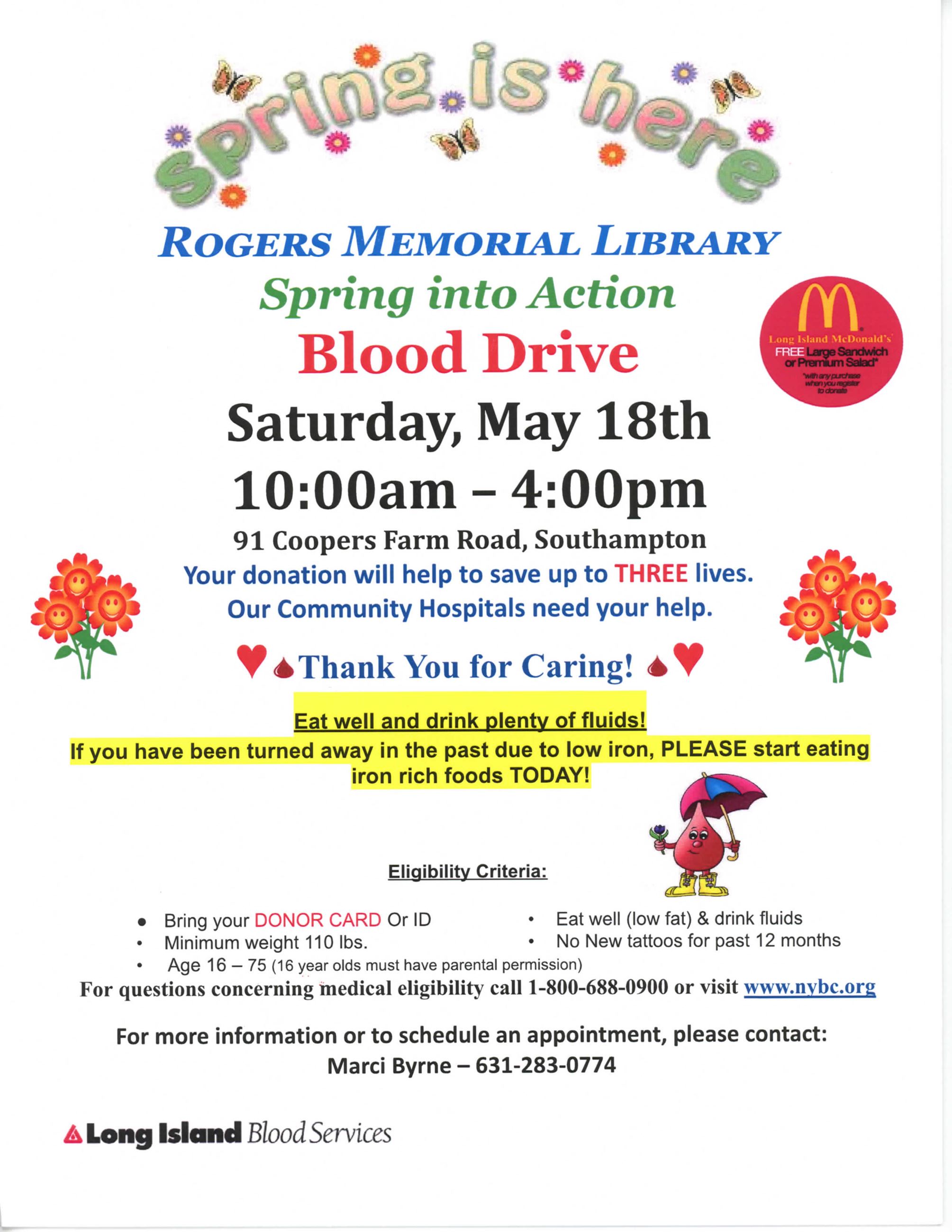 Image of Rogers Memorial Blood Drive flyer