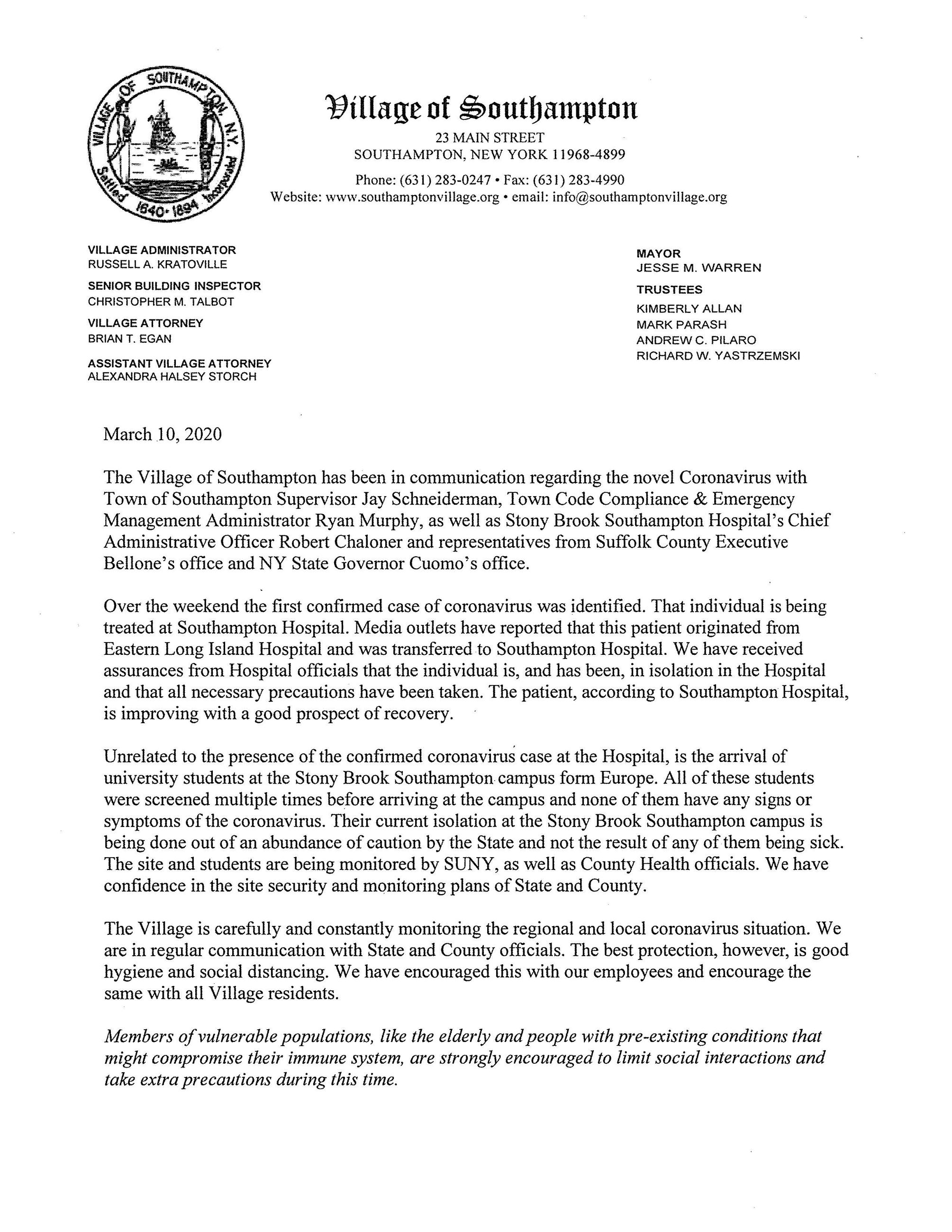 image of Southampton Village - Coronavirus update_Page_1